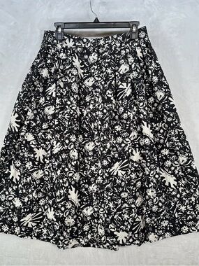 Cara Cara Skirt Womens Large Black White Floral Pleated Marge Button Front